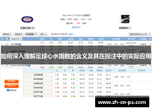 如何深入理解足球心水指数的含义及其在投注中的实际应用