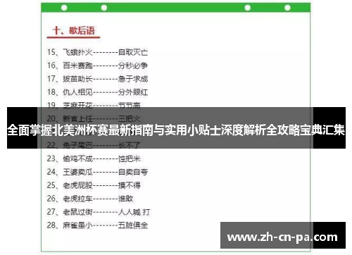 全面掌握北美洲杯赛最新指南与实用小贴士深度解析全攻略宝典汇集
