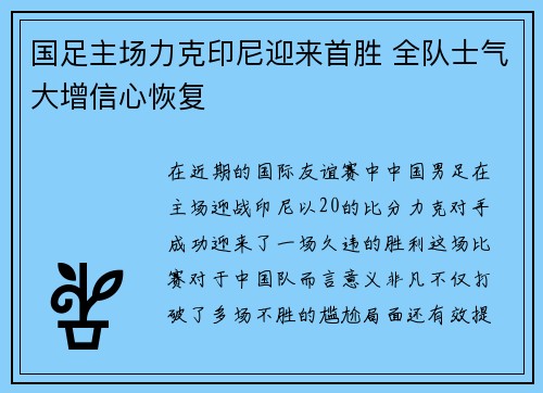国足主场力克印尼迎来首胜 全队士气大增信心恢复 国足主场力克印尼迎来首胜 全队士气大增信心恢复